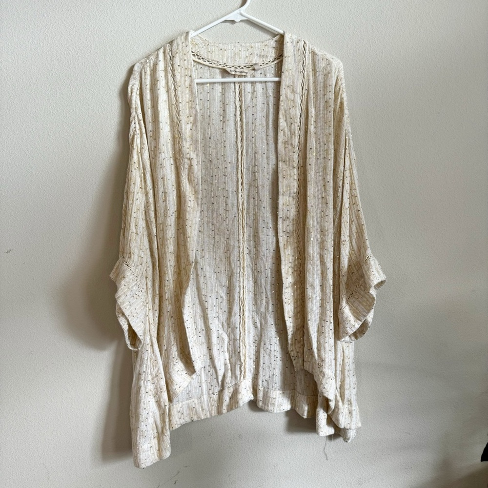 Soft Surroundings Glamour Topper Sequin Kimono Cover up Cardigan Cotton 1X Cream
